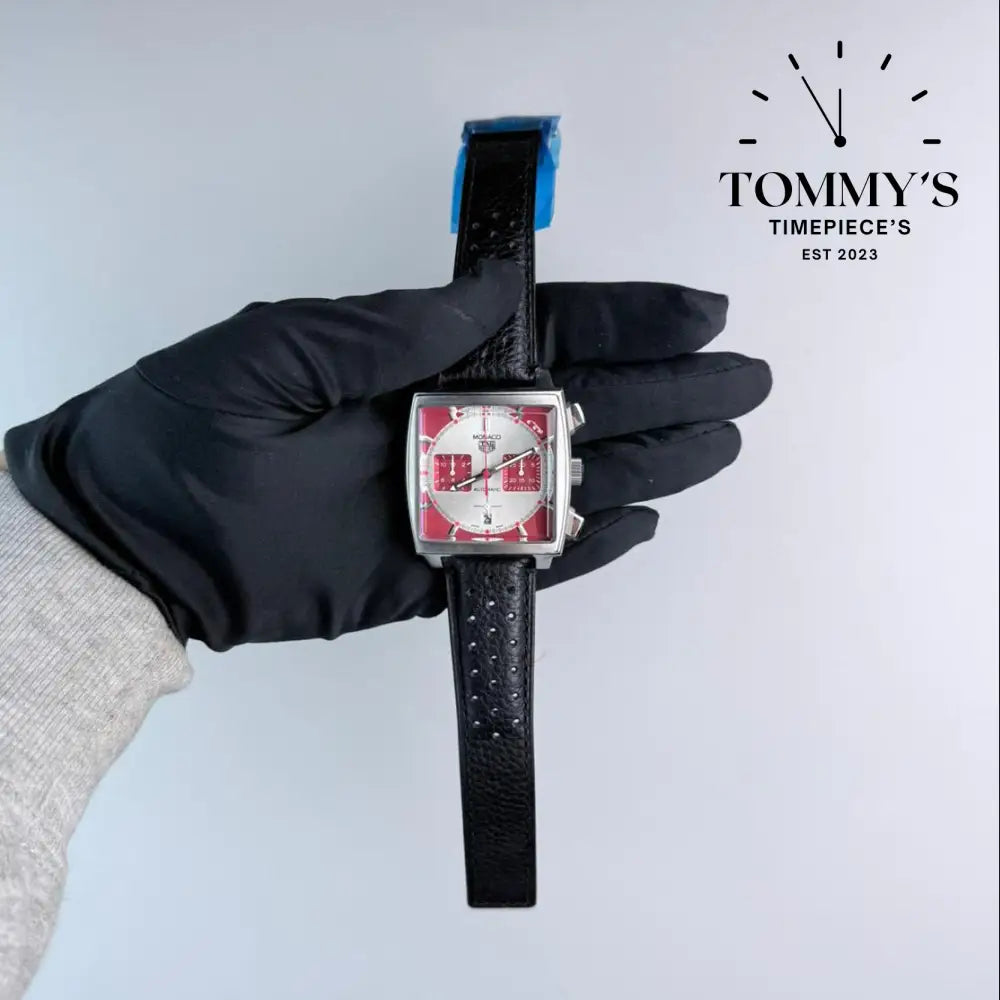 Clone Monaco Grand Prix de Monaco Historique Limited Edition (CBL2114.FC6486) 39mm Red Silver Dial-Leather Strap