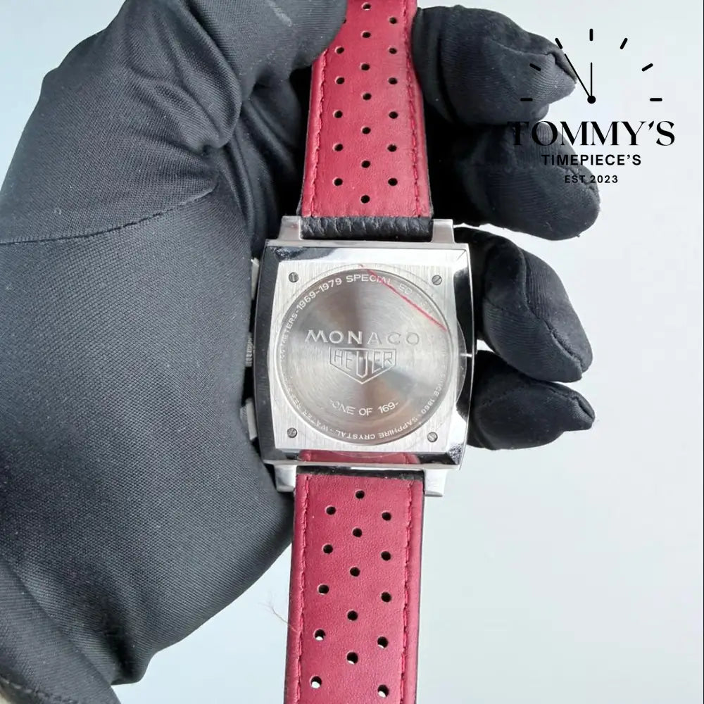 Clone Monaco Grand Prix de Monaco Historique Limited Edition (CBL2114.FC6486) 39mm Red Silver Dial-Leather Strap
