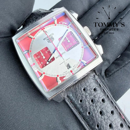 Clone Monaco Grand Prix de Monaco Historique Limited Edition (CBL2114.FC6486) 39mm Red Silver Dial-Leather Strap