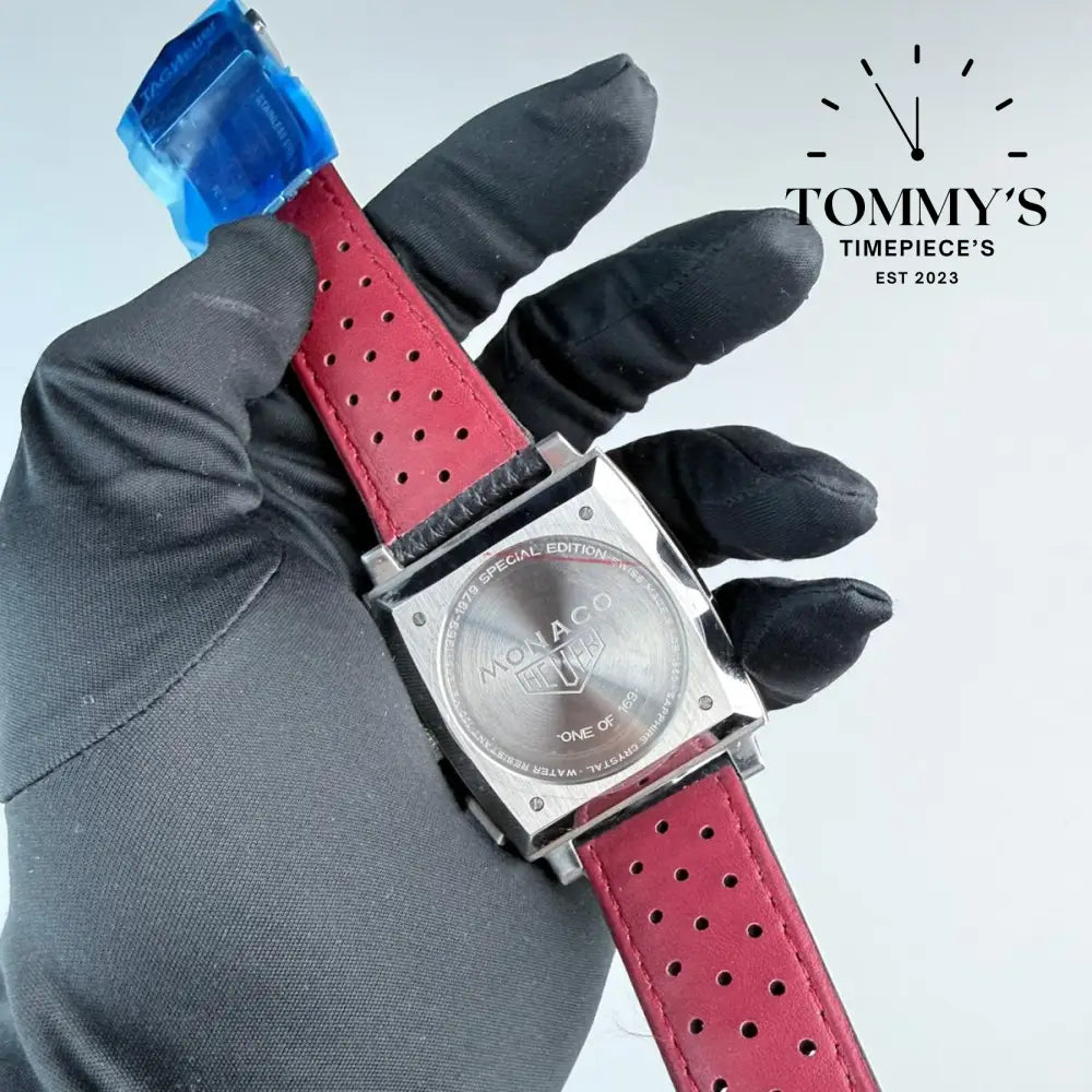 Clone Monaco Grand Prix de Monaco Historique Limited Edition (CBL2114.FC6486) 39mm Red Silver Dial-Leather Strap