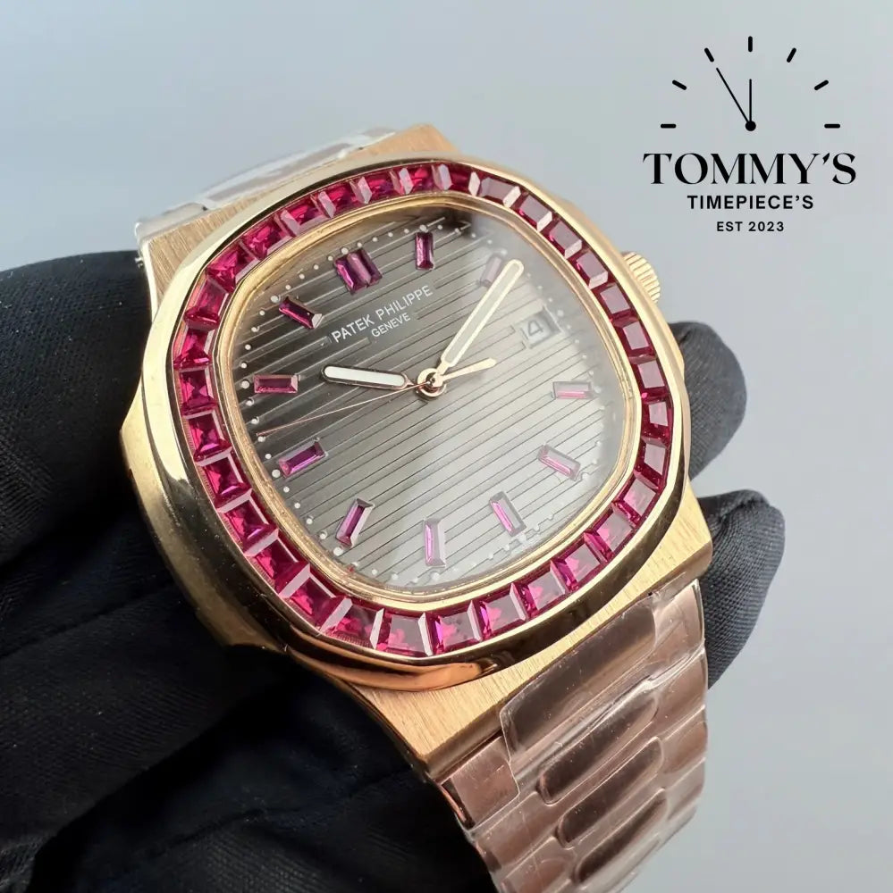 Aaa + Rose Gold Nautilus With A Diamond Bezel