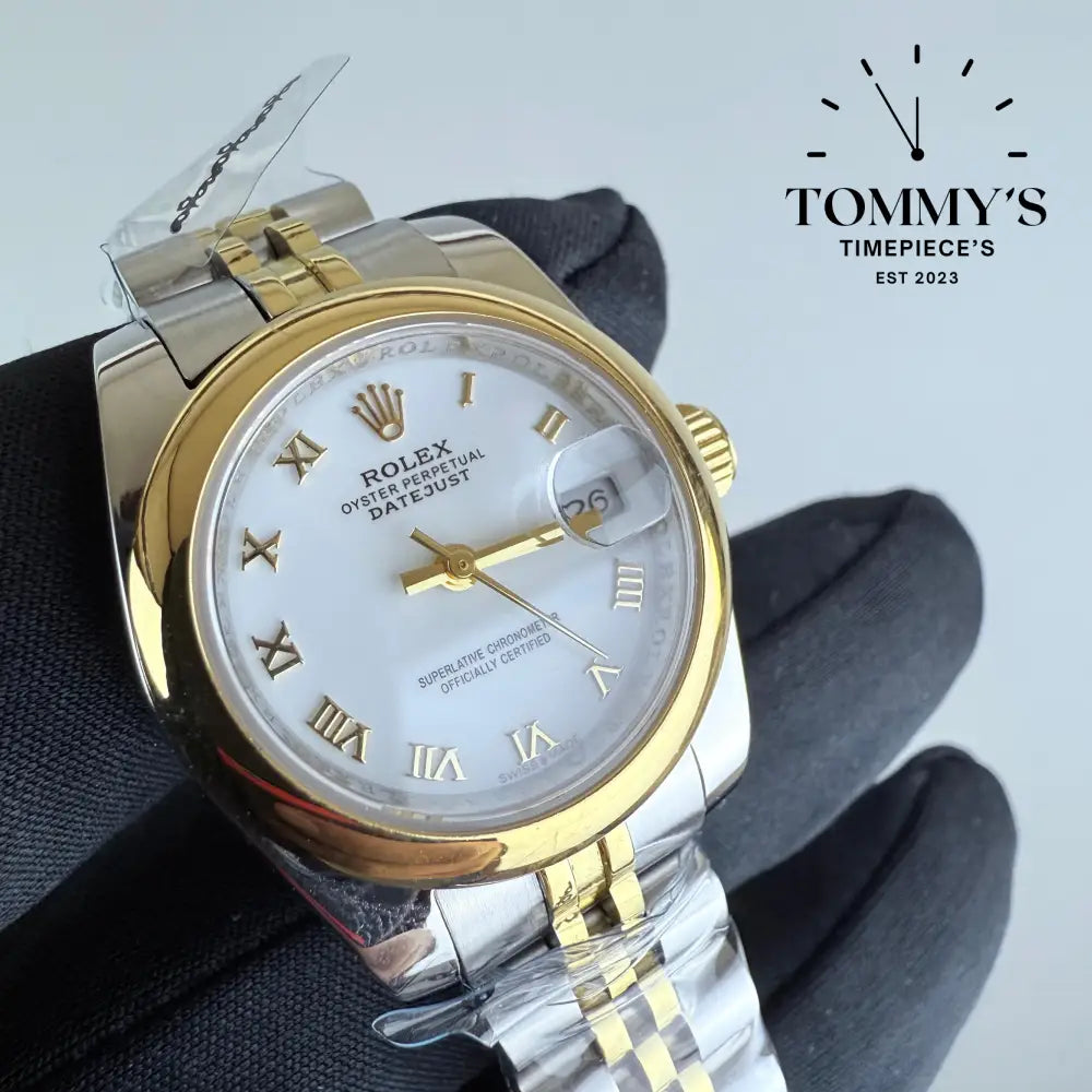 AAA + Datejust 28mm White Dial [Bimetal Gold] On A Smooth Bezel