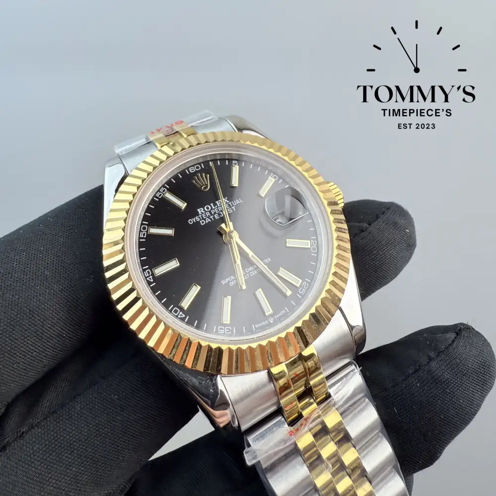 AAA + Datejust 41mm Black Dial (Bimetal Gold) With Jubilee With Fluted Bezel