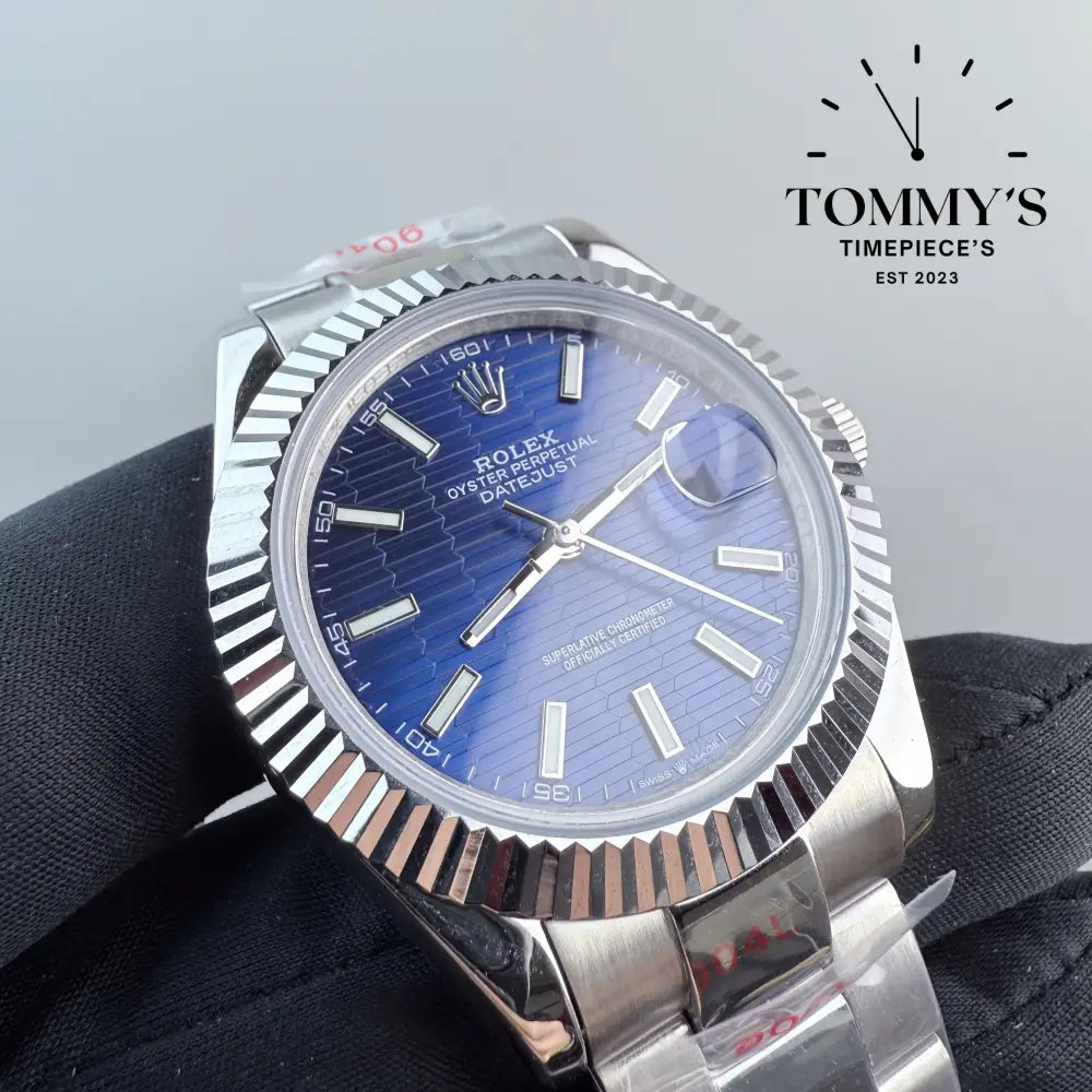 AAA + Datejust 41mm Blue Motif Dial Oyster With Fluted Bezel