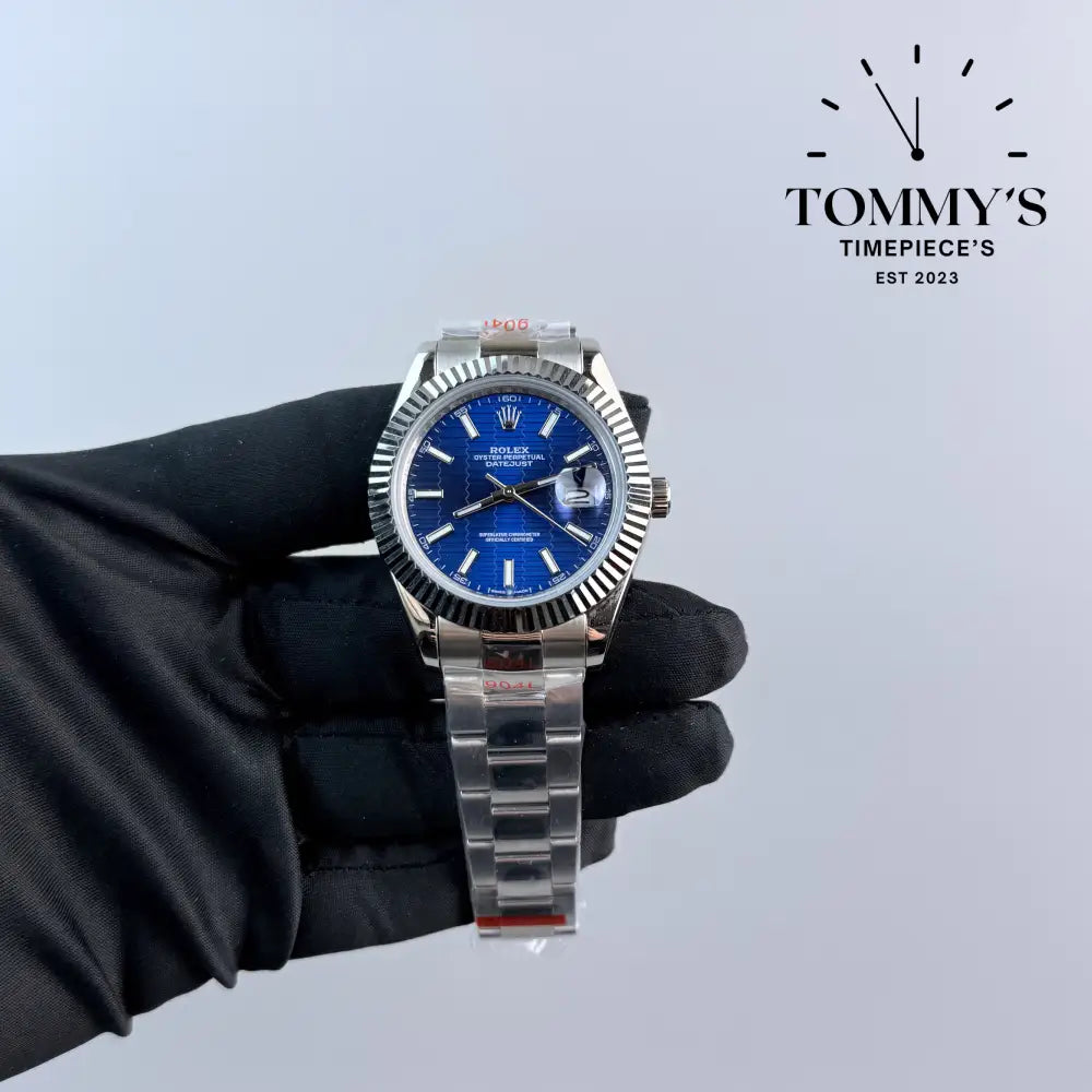 AAA + Datejust 41mm Blue Motif Dial Oyster With Fluted Bezel