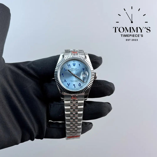 AAA + Datejust 41mm Ice Blue Arabic Dial On Jubilee With Fluted Bezel