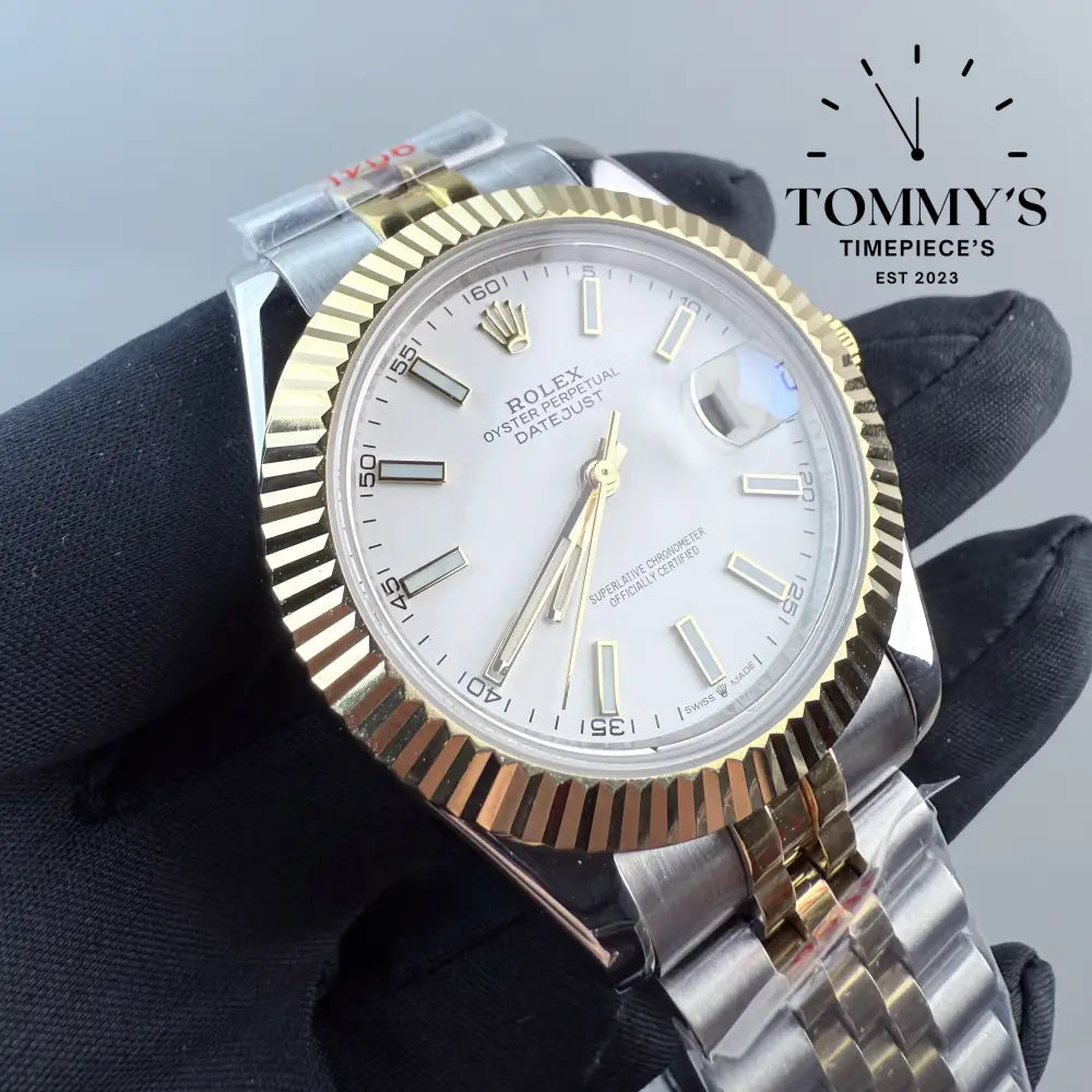 AAA + Datejust 41mm White Dial (Bimetal Gold) Jubilee With Fluted Bezel