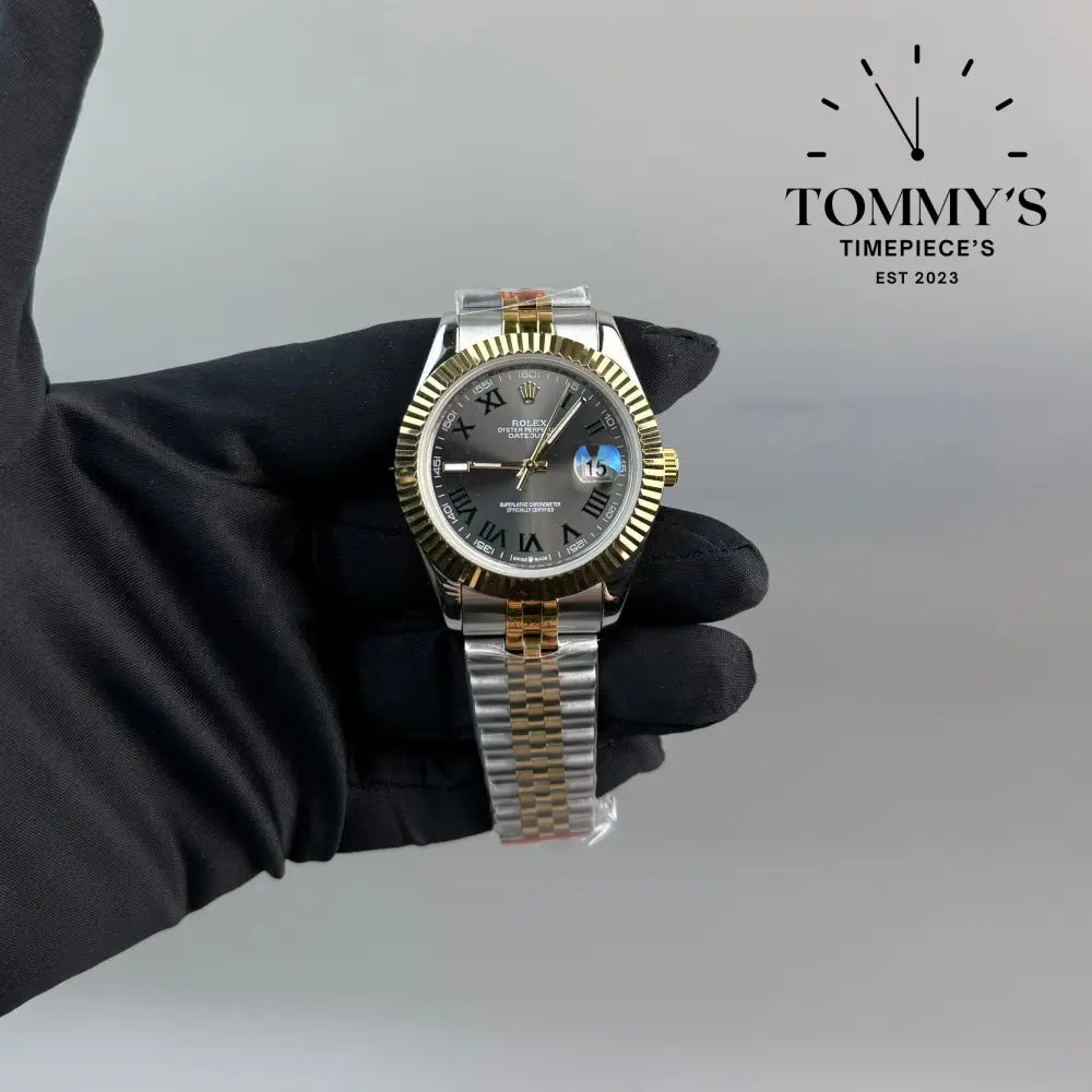 AAA + Datejust 41mm Wimbledon Dial (Bimetal Gold) On Jubilee With Fluted Bezel