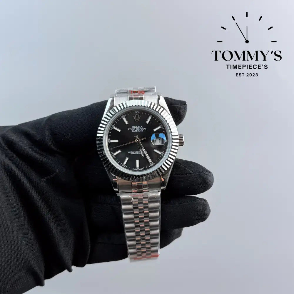 AAA + Datejust Black Dial On Jubilee With Fluted Bezel