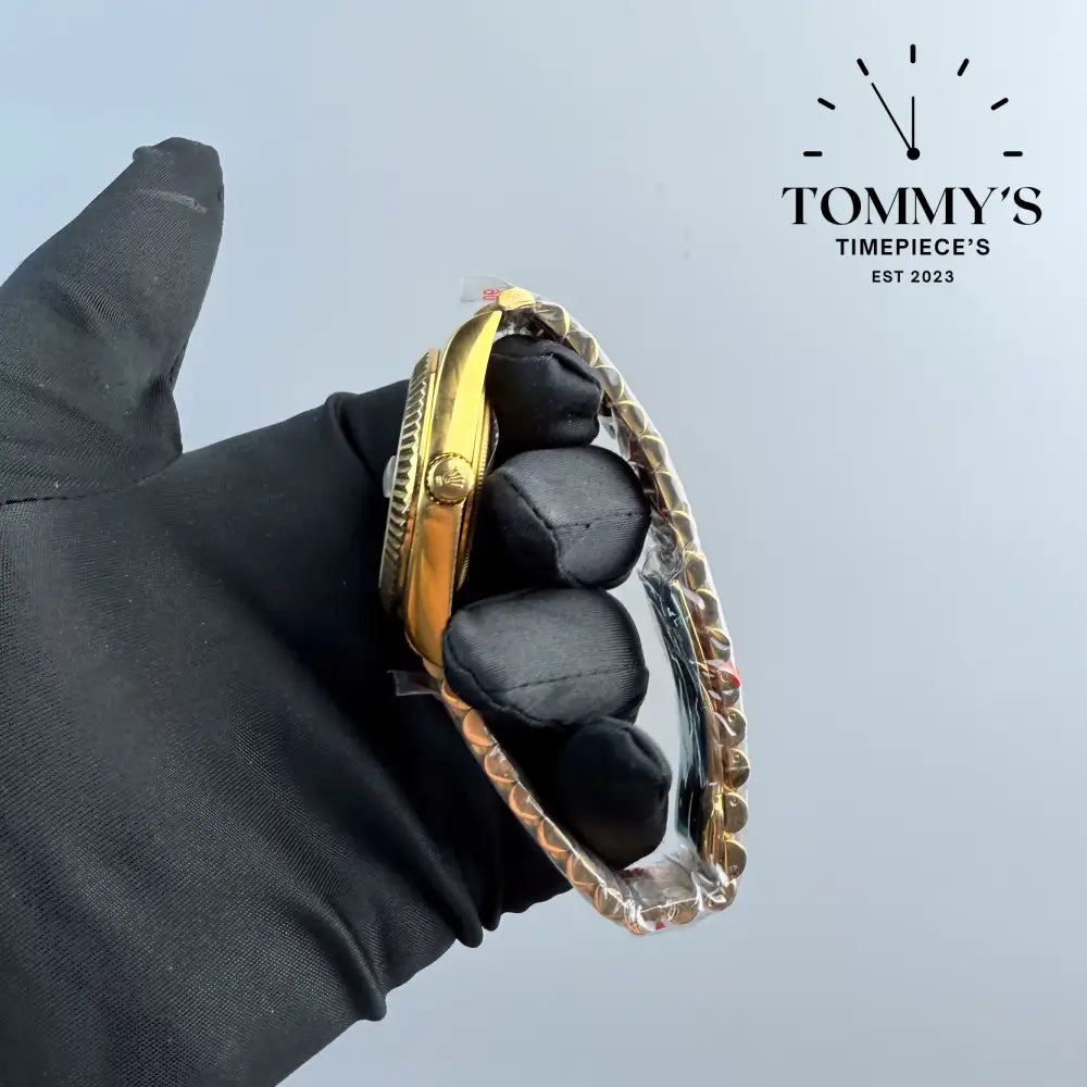 AAA + Day Date On Black Dial With Fluted Bezel