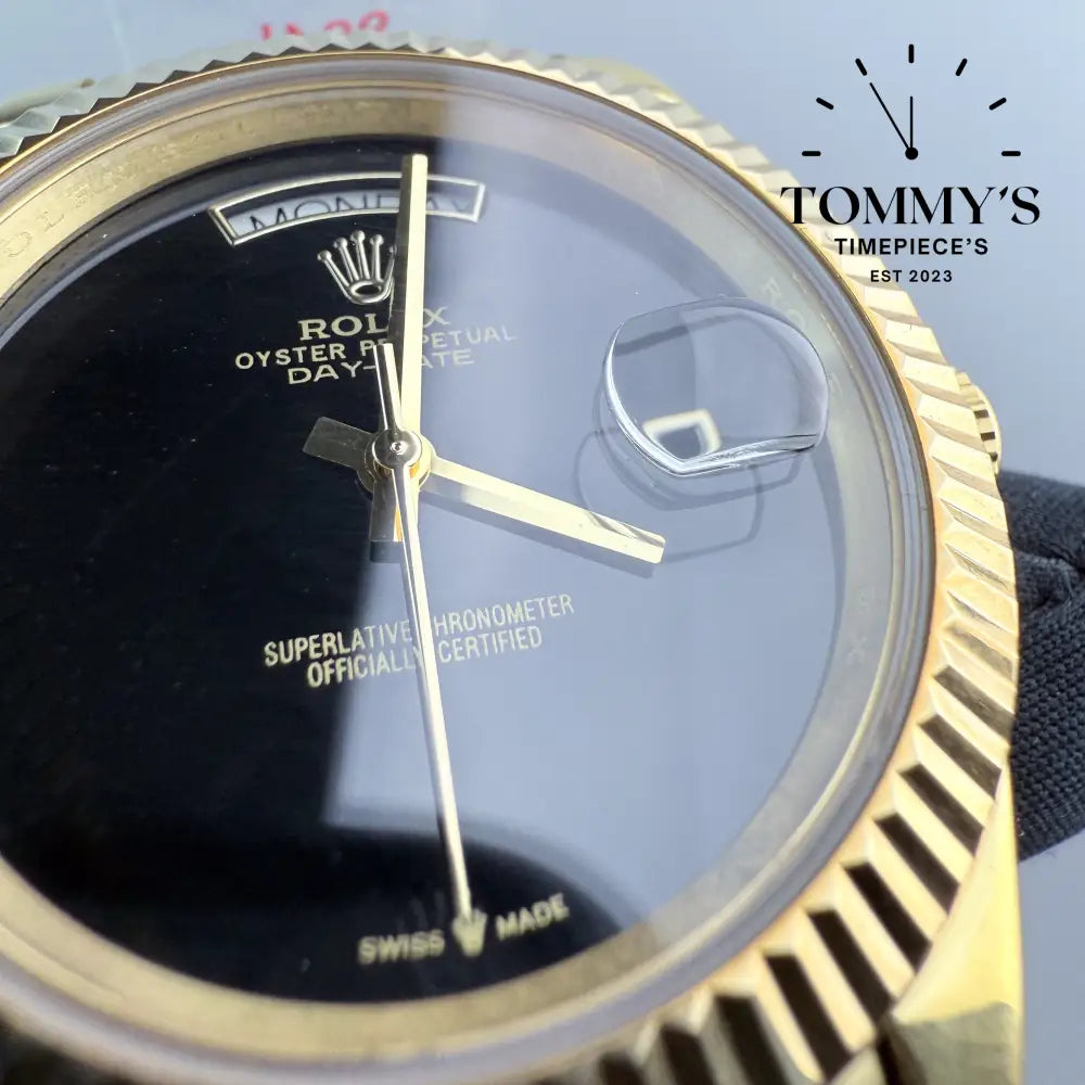 AAA + Day Date On Black Dial With Fluted Bezel