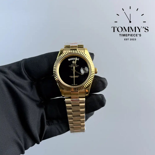 AAA + Day Date On Black Dial With Fluted Bezel