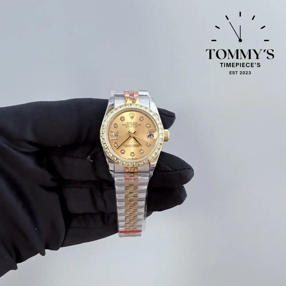AAA + Ladies Datejust 28mm Gold Dial (Bimetal Gold) Jubilee With Diamond Bezel