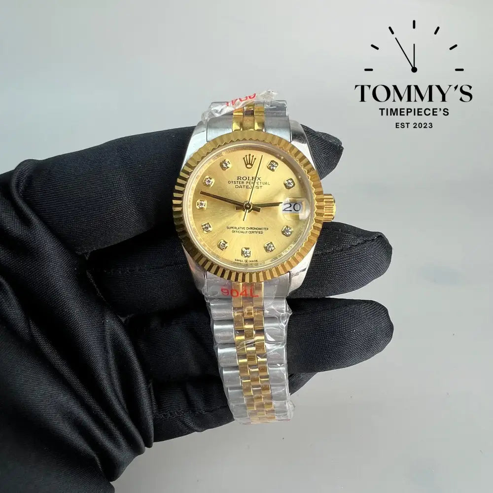AAA + Ladies Datejust 28mm Gold Dial (Bimetal Gold) On Jubilee With Fluted Bezel