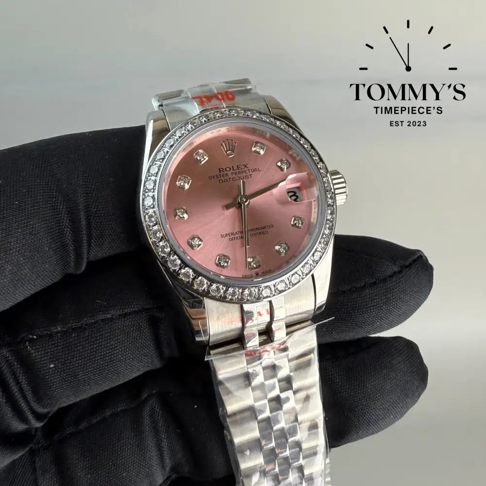 AAA + Ladies Datejust 28mm Pink Dial On Jubilee With Diamond Bezel