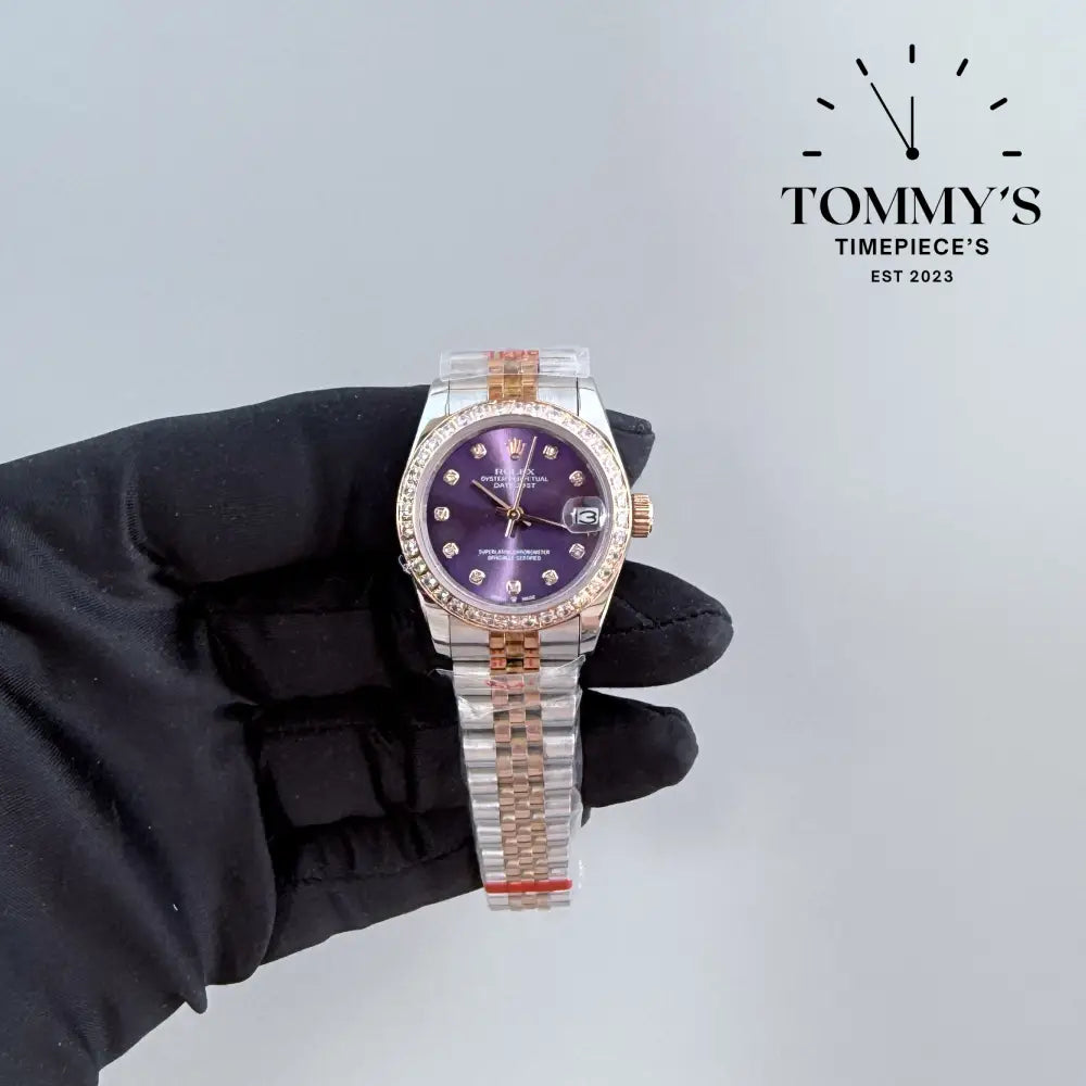 AAA + Ladies Datejust 28mm Purple Dial (Bimetal Rose Gold) Jubilee With Diamond Bezel