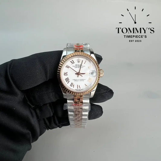 AAA + Ladies Datejust 28mm White Dial (Bimetal Rose Gold) On Jubilee With Fluted Bezel