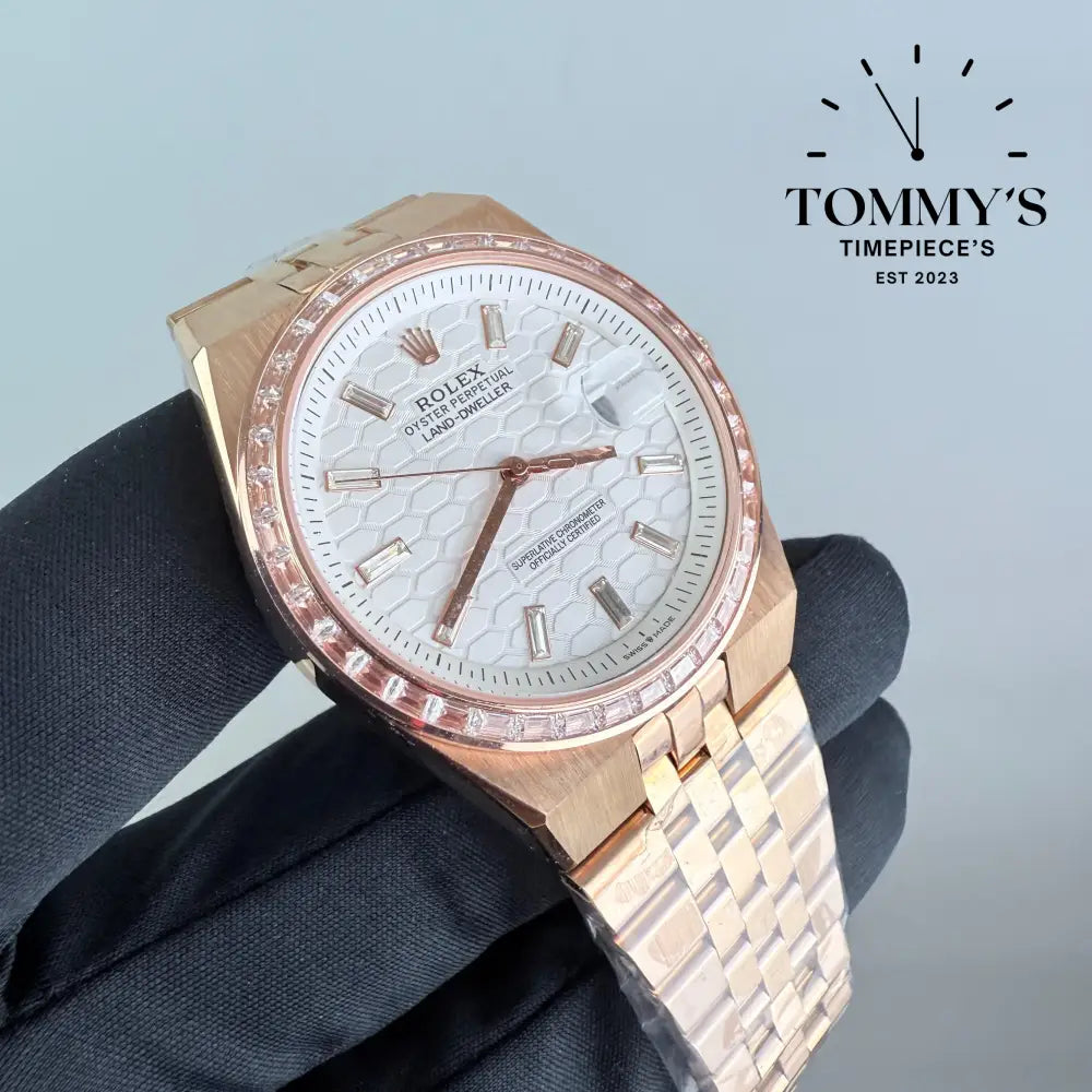 AAA+ Land Dweller White Dial With Diamond Bezel