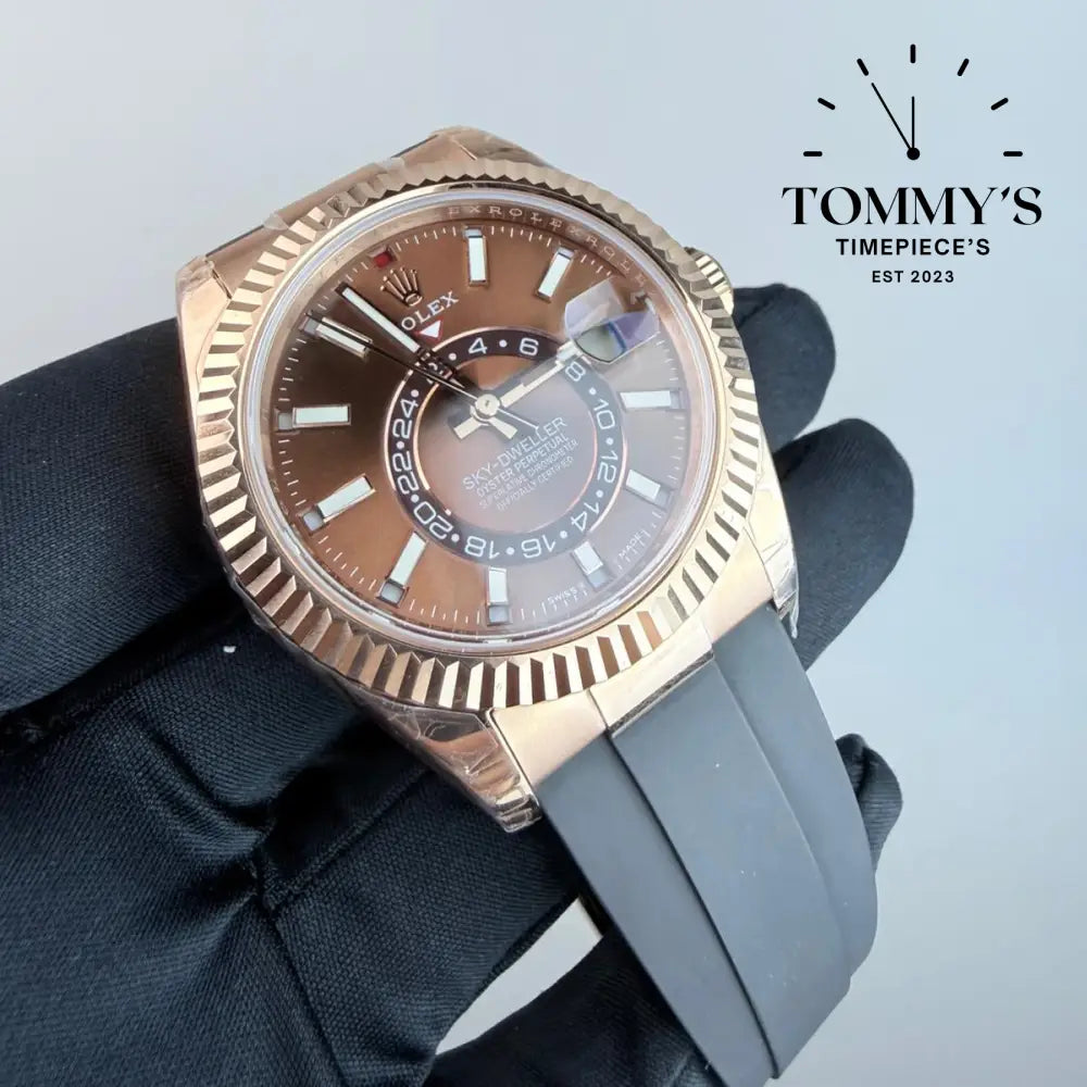 NOOB Superclone Sky-Dweller (326235) 42mm Chocolate Dial-Oysterflex Bracelet (Fluted Bezel) Watches