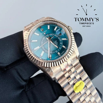 NOOB Superclone Sky-Dweller (336935) 42mm Blue-Green Dial-Jubilee Bracelet (Fluted Bezel) Watches