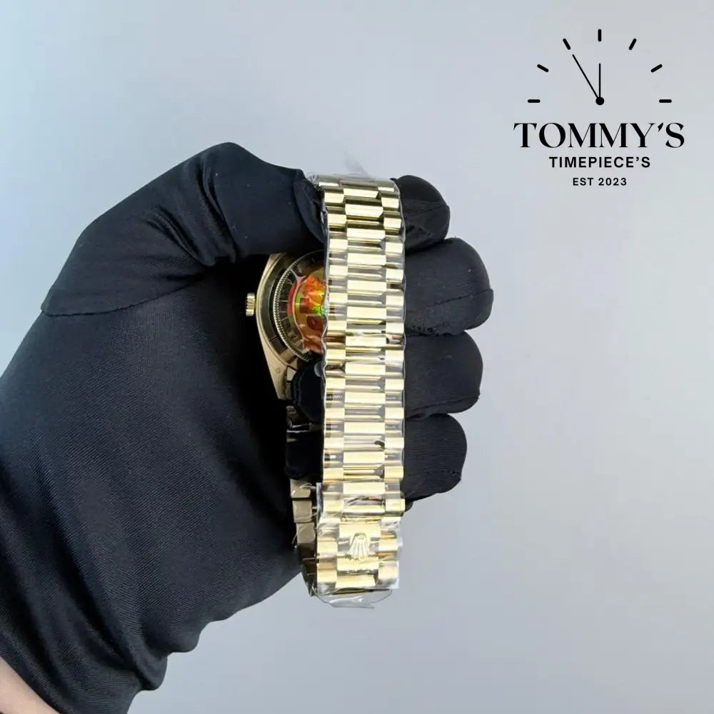 QF Superclone Day-Date (228238) 40mm Black Baguette Diamond Dial-Presidential Bracelet (Fluted Bezel) Watches