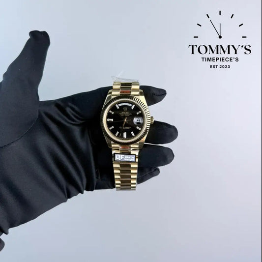 QF Superclone Day-Date (228238) 40mm Black Baguette Diamond Dial-Presidential Bracelet (Fluted Bezel) Watches