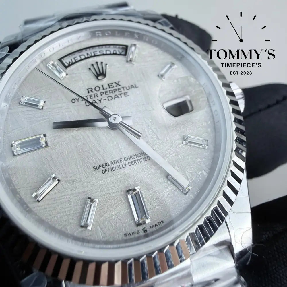 QF Superclone Day-Date (228238) 40mm Silver Meteorite Dial-Presidential Bracelet (Fluted Bezel) Watches