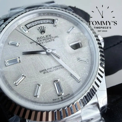 QF Superclone Day-Date (228238) 40mm Silver Meteorite Dial-Presidential Bracelet (Fluted Bezel) Watches