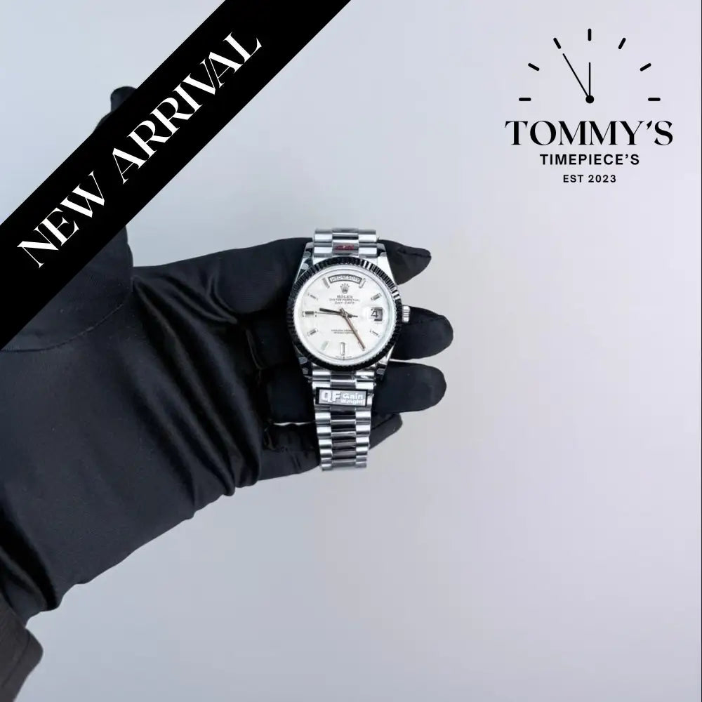 QF Superclone Day-Date (228238) 40mm Silver Meteorite Dial-Presidential Bracelet (Fluted Bezel) Watches