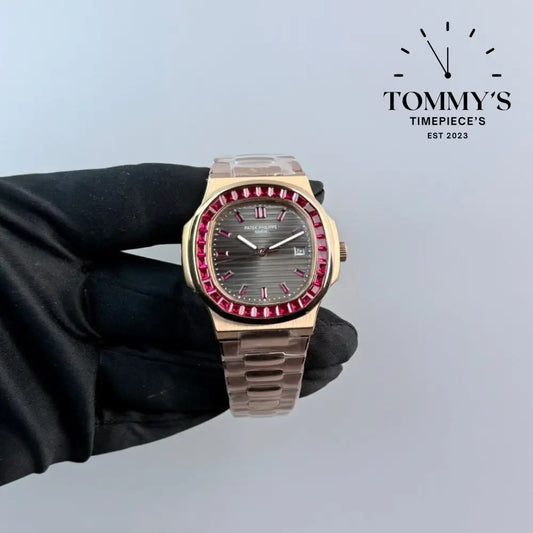 Aaa + Rose Gold Nautilus With A Diamond Bezel