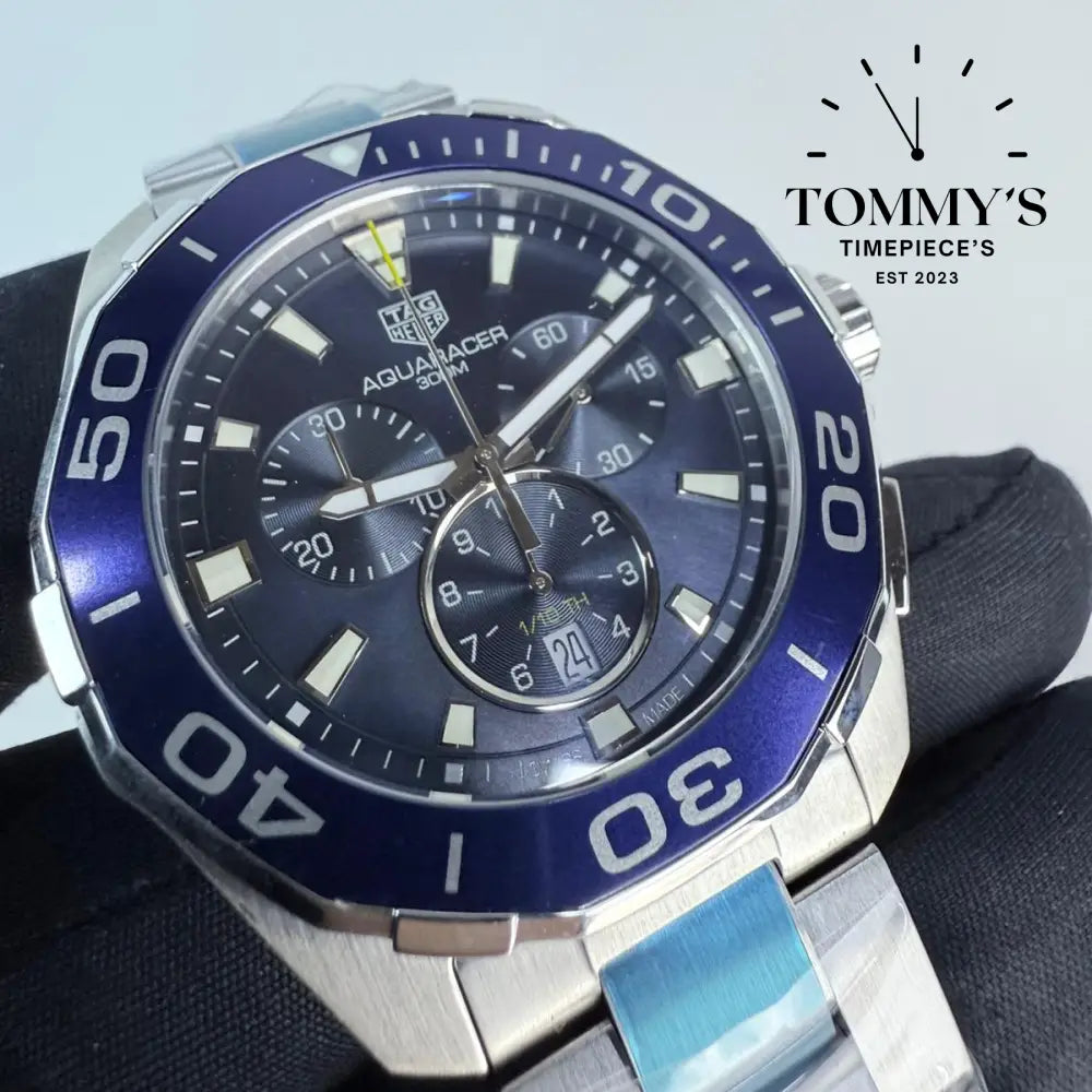 Superclone Aquaracer Chronograph 300M, (CAY111B.BA0927) 43mm Blue Dial-Stainless Steel Bracelet