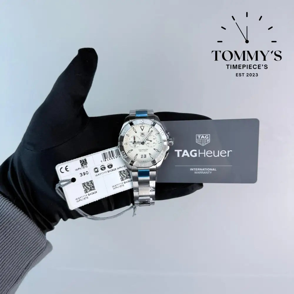 Superclone Aquaracer Chronograph, (CAY2113.BA0925) 43mm White Dial-Stainless Steel Bracelet (12-Sided Steel Bezel)