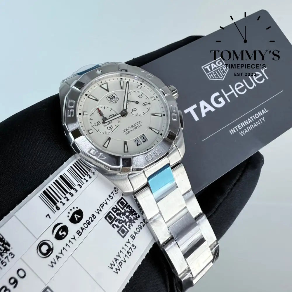 Superclone Aquaracer Chronograph, (CAY2113.BA0925) 43mm White Dial-Stainless Steel Bracelet (12-Sided Steel Bezel)