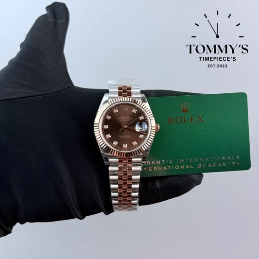 Superclone Datejust 41mm Diamond Chocolate Dial (Bimetal Rose Gold) On Jubilee With Fluted Bezel