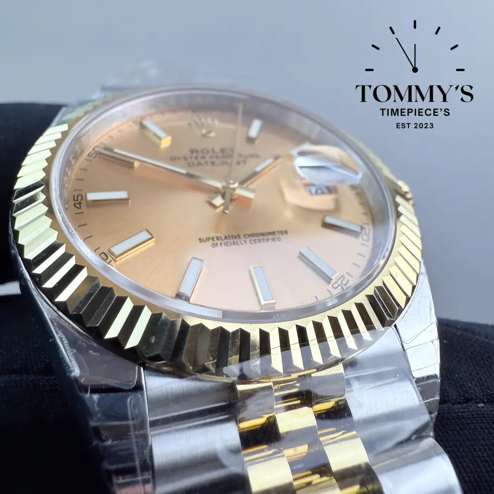 Superclone Datejust 41mm Gold Dial (Bimetal Gold) On Jubilee With Fluted Bezel