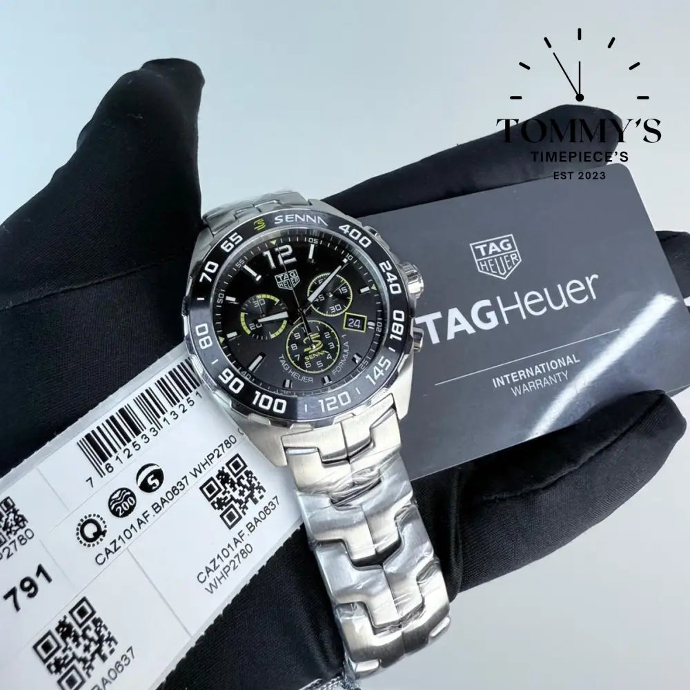 Superclone Formula 1 x Senna Quartz Chronograph (CAZ101AF.BAO637) 43mm Sunray-Brushed Anthracite Dial-Solid Stainless Steel Bracelet (Black Fixed Tachymeter Bezel)