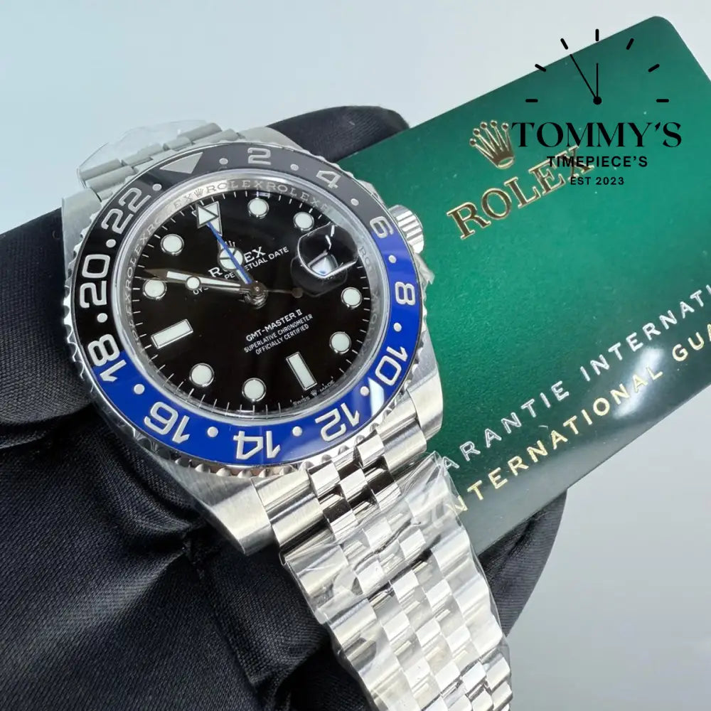 Superclone GMT-Master II "Batgirl", (126710BLNR) 40mm Black Dial-Jubilee Bracelet (Blue/Black Ceramic Bezel)