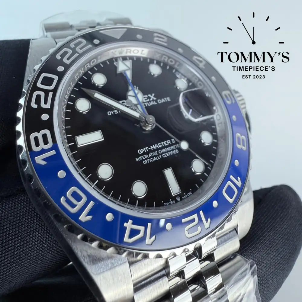 Superclone GMT-Master II "Batgirl", (126710BLNR) 40mm Black Dial-Jubilee Bracelet (Blue/Black Ceramic Bezel)