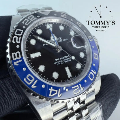 Superclone GMT-Master II "Batgirl", (126710BLNR) 40mm Black Dial-Jubilee Bracelet (Blue/Black Ceramic Bezel)