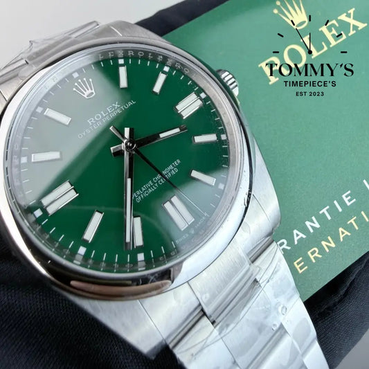 Superclone Oyster Perpetual (124300) 41mm Green Dial-Oyster Bracelet (Smooth Silver Bezel) Watches