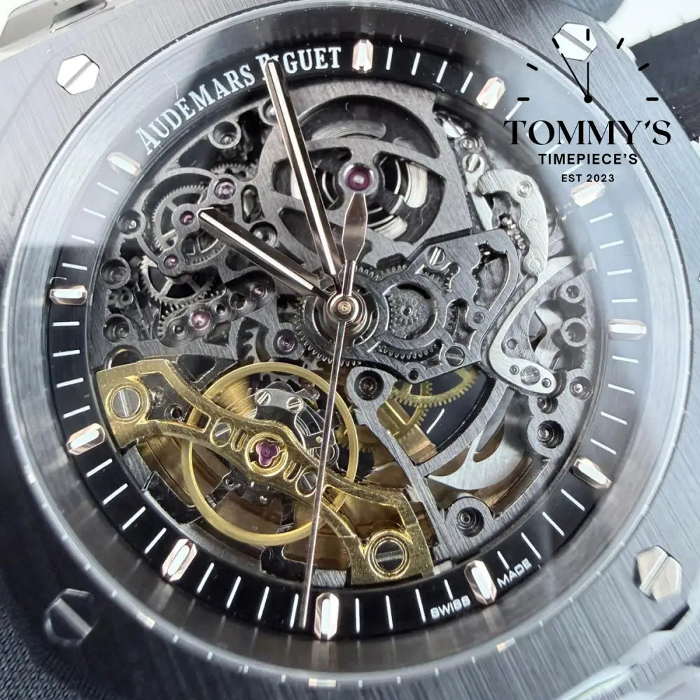 THB Superclone Royal Oak Double Balance Wheel Openworked 41mm Skeletonized Dial-Stainless Steel Bracelet (Black Ceramic