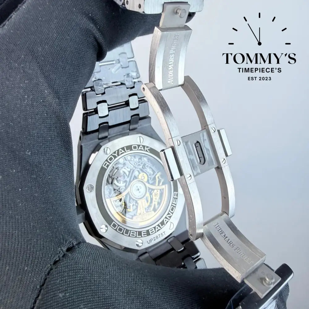 THB Superclone Royal Oak Double Balance Wheel Openworked 41mm Skeletonized Dial-Stainless Steel Bracelet (Black Ceramic