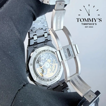 THB Superclone Royal Oak Double Balance Wheel Openworked 41mm Skeletonized Dial-Stainless Steel Bracelet (Black Ceramic