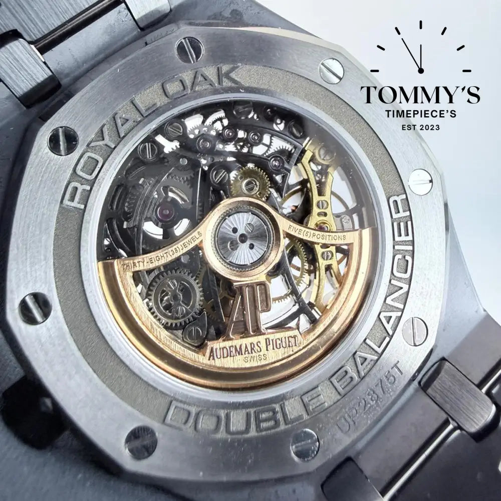 THB Superclone Royal Oak Double Balance Wheel Openworked 41mm Skeletonized Dial-Stainless Steel Bracelet (Black Ceramic