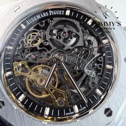 THB Superclone Royal Oak Double Balance Wheel Openworked 41mm Skeletonized Dial-Stainless Steel Bracelet (Silver Bezel)