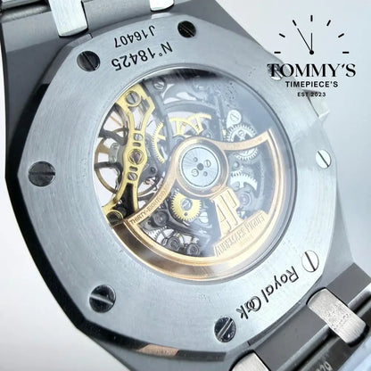 THB Superclone Royal Oak Double Balance Wheel Openworked 41mm Skeletonized Dial-Stainless Steel Bracelet (Silver Bezel)