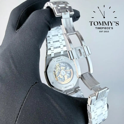 THB Superclone Royal Oak Double Balance Wheel Openworked 41mm Skeletonized Dial-Stainless Steel Bracelet (Silver Bezel)