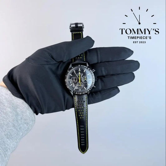 TWF Superclone Speedmaster Moonwatch ’Dark Side of the Moon’ Apollo 8 44.25mm Black Dial-Black Leather ’racing’ Strap