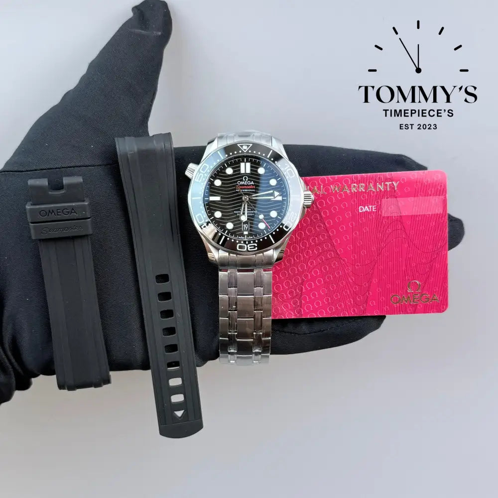 Superclone Black Seamaster Diver 300M With Free Rubber Strap